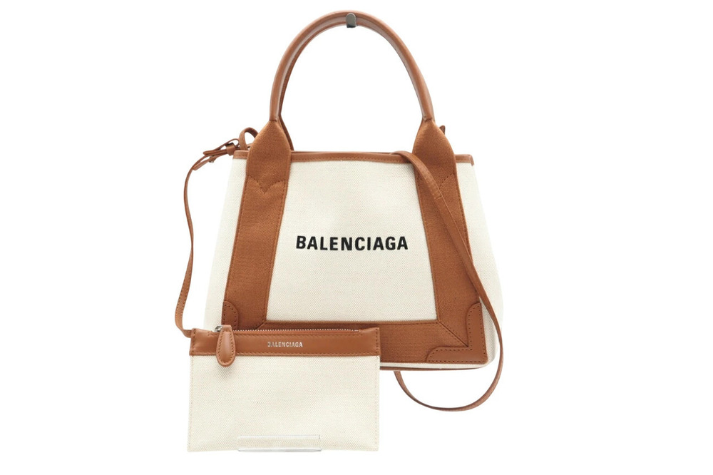 Balenciaga Bag Blue Beige Tote White Navy Leather Canvas Cabas Tan White